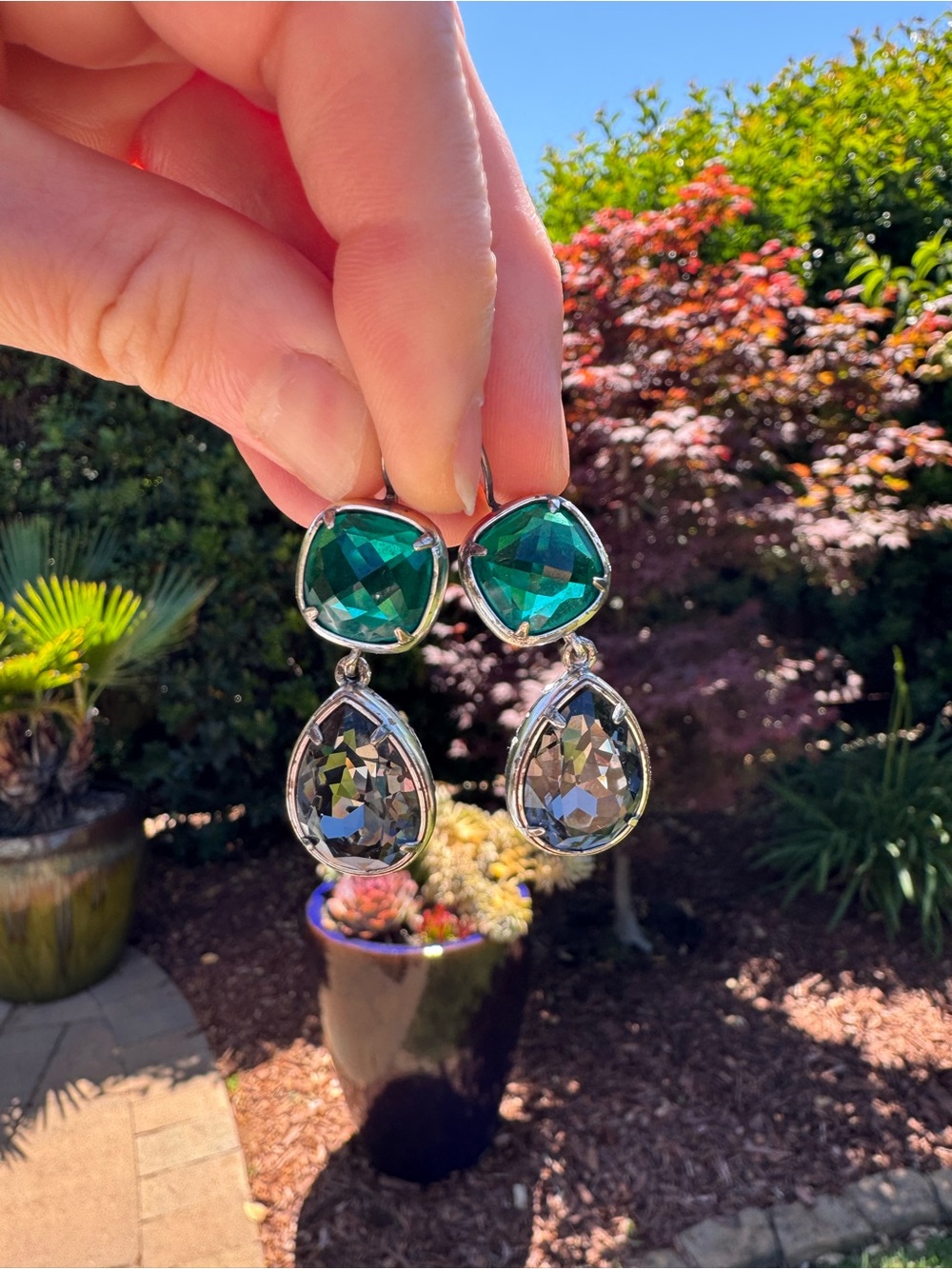 Brighton green and gray teardrop earrings